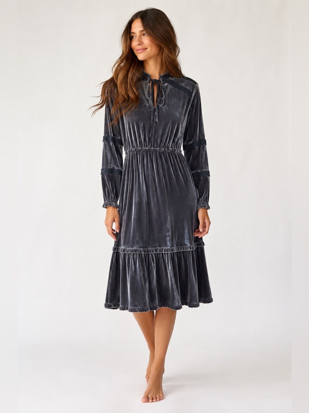 Kate And Sam Velvet Midi Dress Romantic Coquette‎ Parisian Scandi Quiet Luxury S